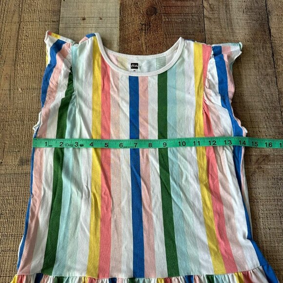 Tea Collection Girls Size 14 Colorful Stripe Ruffled Dress With Pockets - Picture 5 of 8
